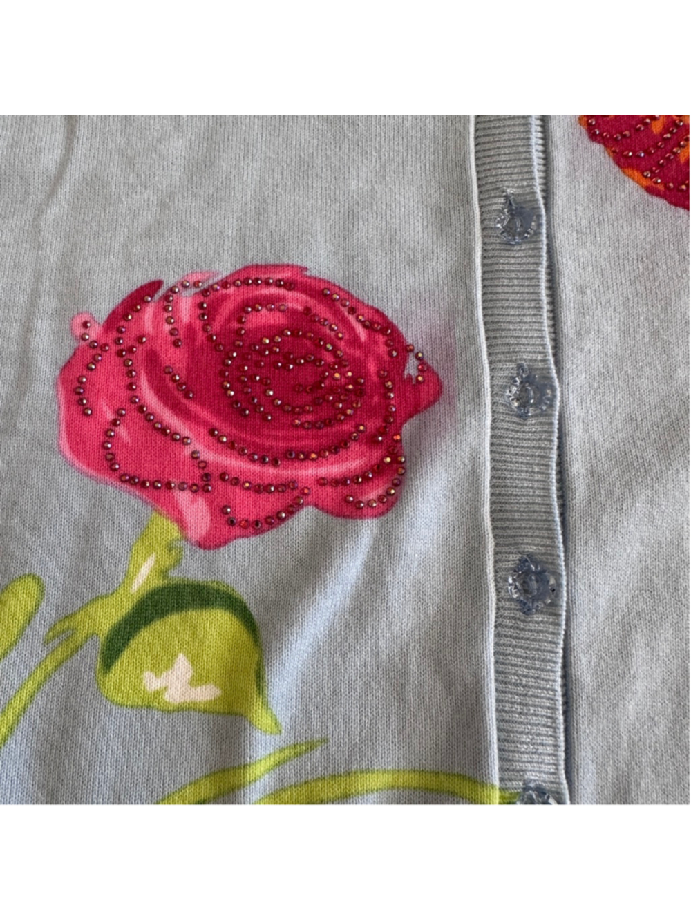 Quacker Factory Cardigan Womens S Light Blue Floral Rose Beaded Vintage - Picture 4 of 9